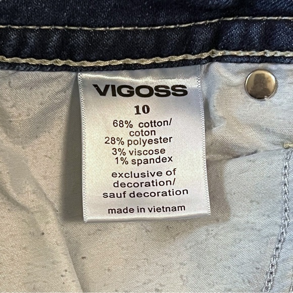 Vigoss Jean Shorts Size 10 Blue Denim 9” Rise 5” Inseam Embroidered Western Y2K - Picture 5 of 9